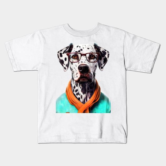 Hipster Dog Dalmatian #Dalmatian Kids T-Shirt by JBJart